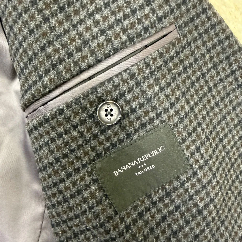Banana Republic Blazer Mens 46 Regular Houndstooth Wool Academia Classic